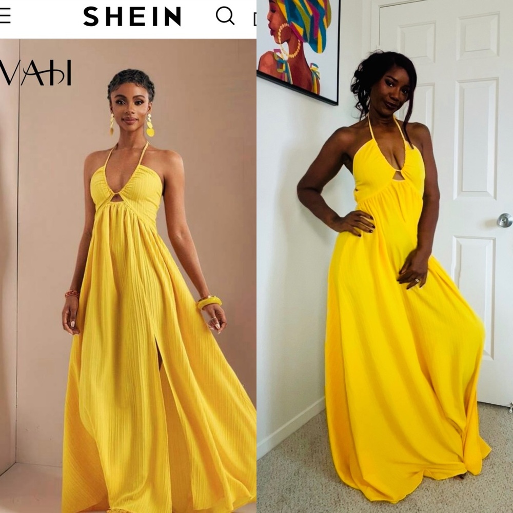 SHEIN Vibrant Yellow Halter Maxi Dress